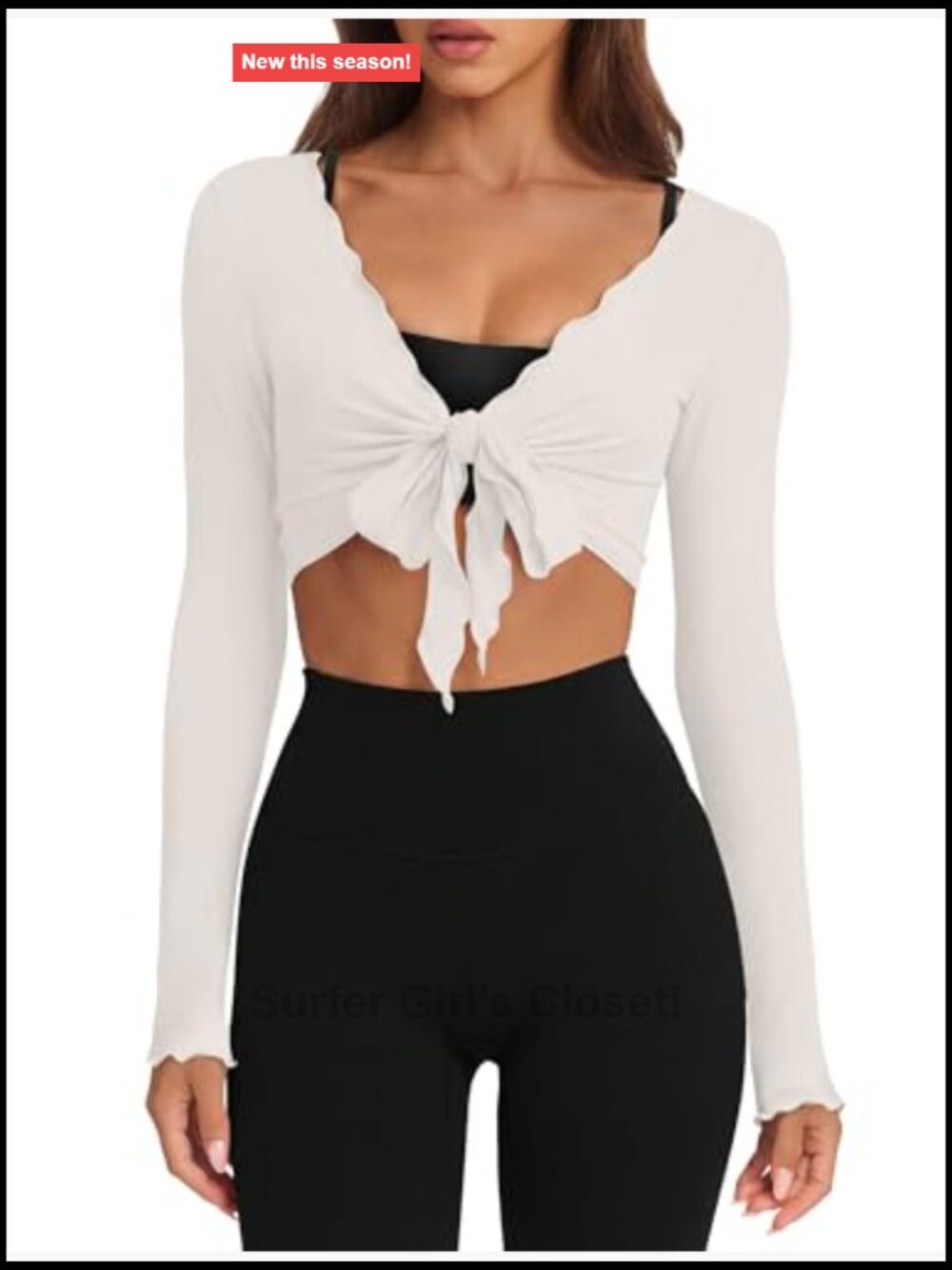 Long Sleeve Wrap Workout Top with Ruffle Trim | Lightweight Yoga Shirt - Picture 2 of 7